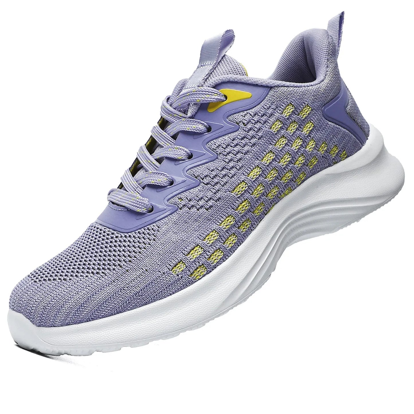 Lavender purple women's Flyknit running shoes with mesh upper and round toe.