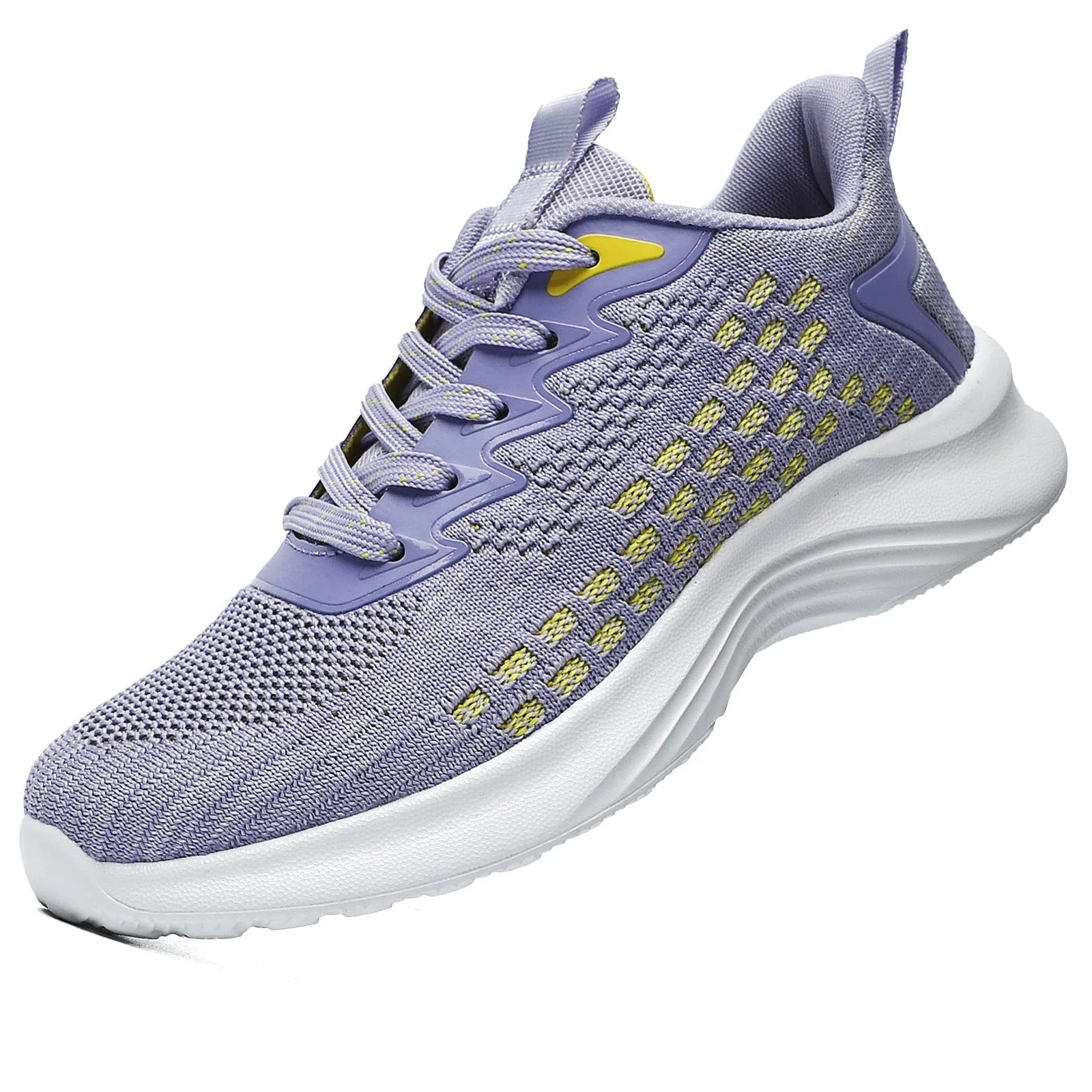 Lavender purple women's Flyknit running shoes with mesh upper and round toe.