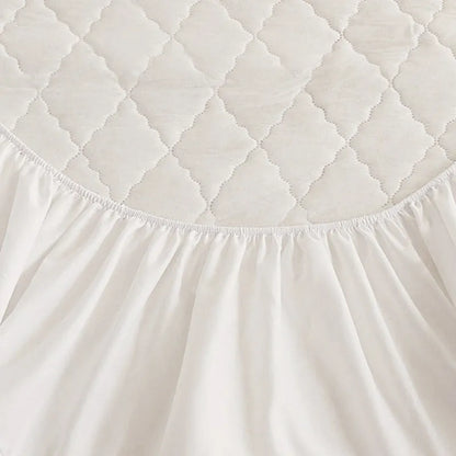 Diamond lattice quilted waterproof mattress protector set in black, grey, pink or white with fitted sheet and pillowcases