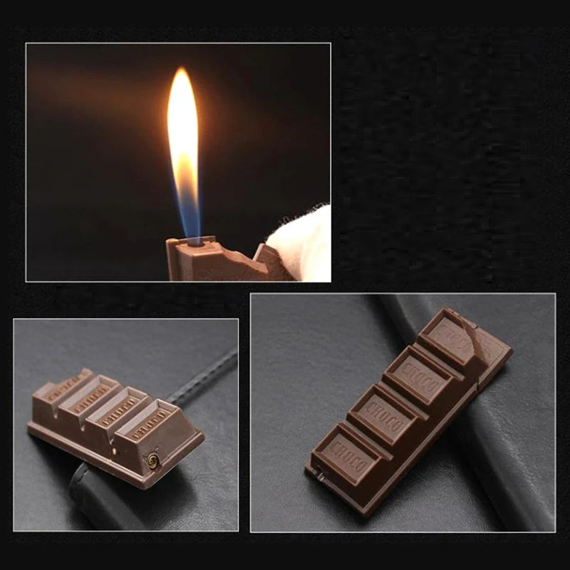 Chocolate-shaped butane torch lighter for cigarettes and cigars, compact and refillable