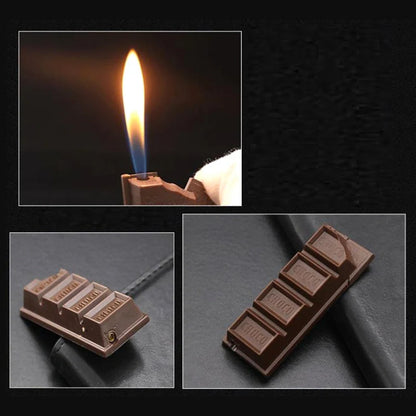 Chocolate-shaped butane torch lighter for cigarettes and cigars, compact and refillable