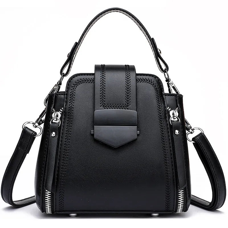Small square vertical handbag in soft leather texture PU material with sewing thread detail