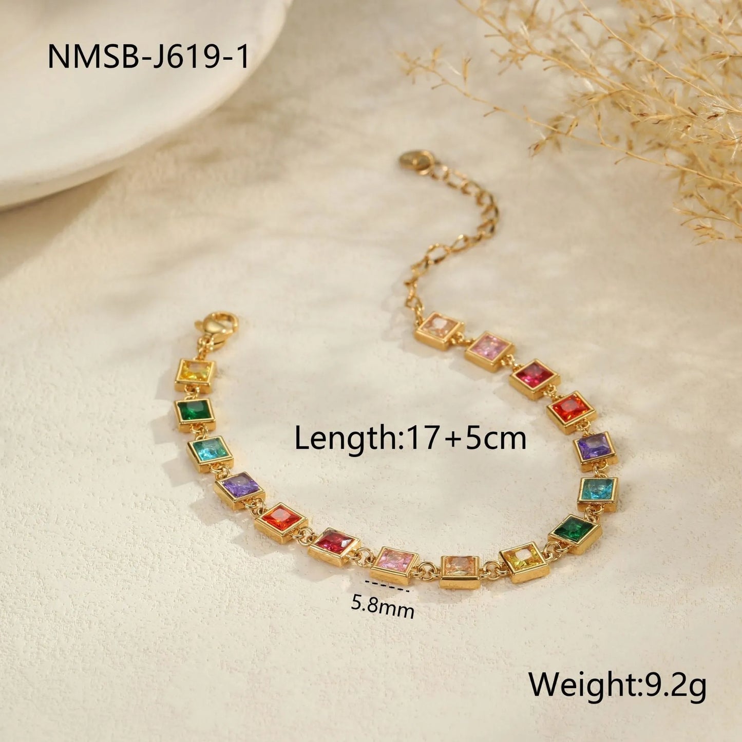 Women's stainless steel bracelet with 18K gold electroplating in heart, circle, and square geometric styles