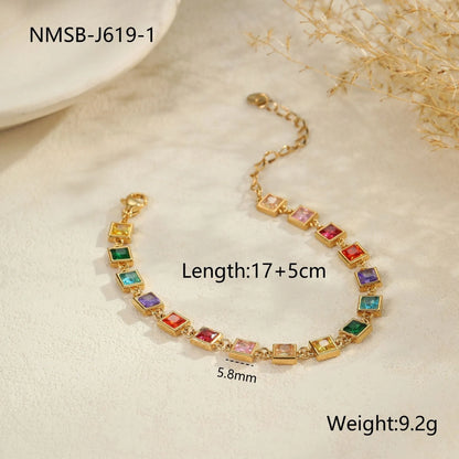 Women's stainless steel bracelet with 18K gold electroplating in heart, circle, and square geometric styles