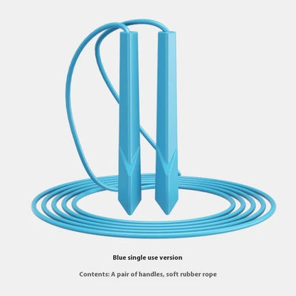A blue plastic-handled skipping rope on a grey background, showing its 2.8-metre PVC cord length.
