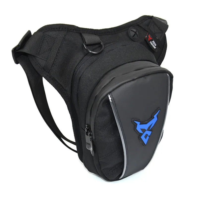 0105MC motorcycle leg bag in 1200D Oxford cloth shown in grey colour with crossbody strap