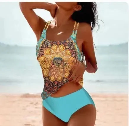 Retro high waist bikini swimsuit with strappy dot print in polyester fabric