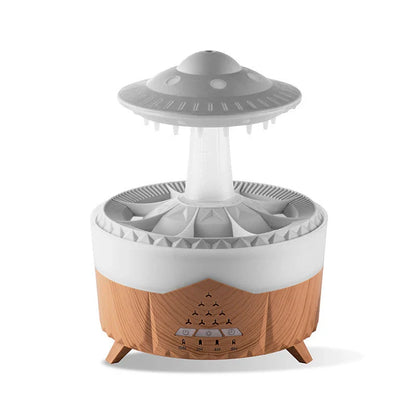 Relaxing cloud-shaped humidifier with raindrop sound, essential oil diffusion, and colorful lighting