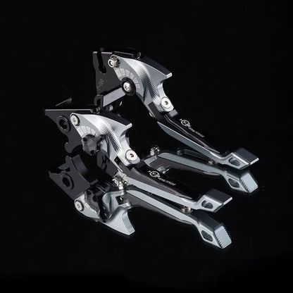 Pair of anodised metal bicycle brake horn handle levers with adjustable reach, shown in a two-tone colour finish.