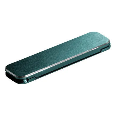 Aluminium folding mobile phone holder with backstick adhesive shown in black colour at 4mm thickness