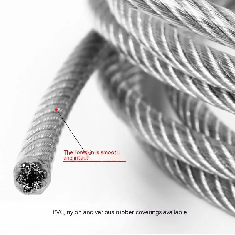 304 stainless steel anti-theft wire rope showing double twist structure and corrosion-resistant surface