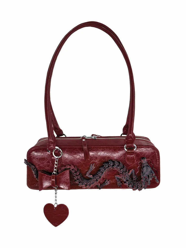 Red PU bowling bag with soft carry handle, sewing line detail, and single shoulder strap in new Chinese style.