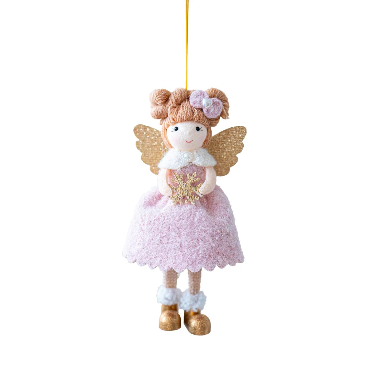 Pink and white cloth angel wings Christmas plush pendant decoration with hanging cord