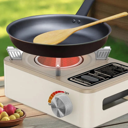 White portable infrared gas stove with stainless steel construction for outdoor cooking