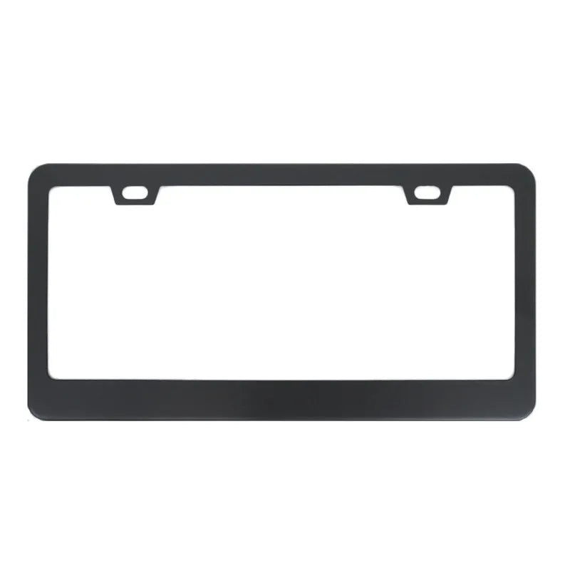 Minimalist aluminium alloy licence plate frame for American Standard cars showing style options.