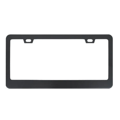 Minimalist aluminium alloy licence plate frame for American Standard cars showing style options.