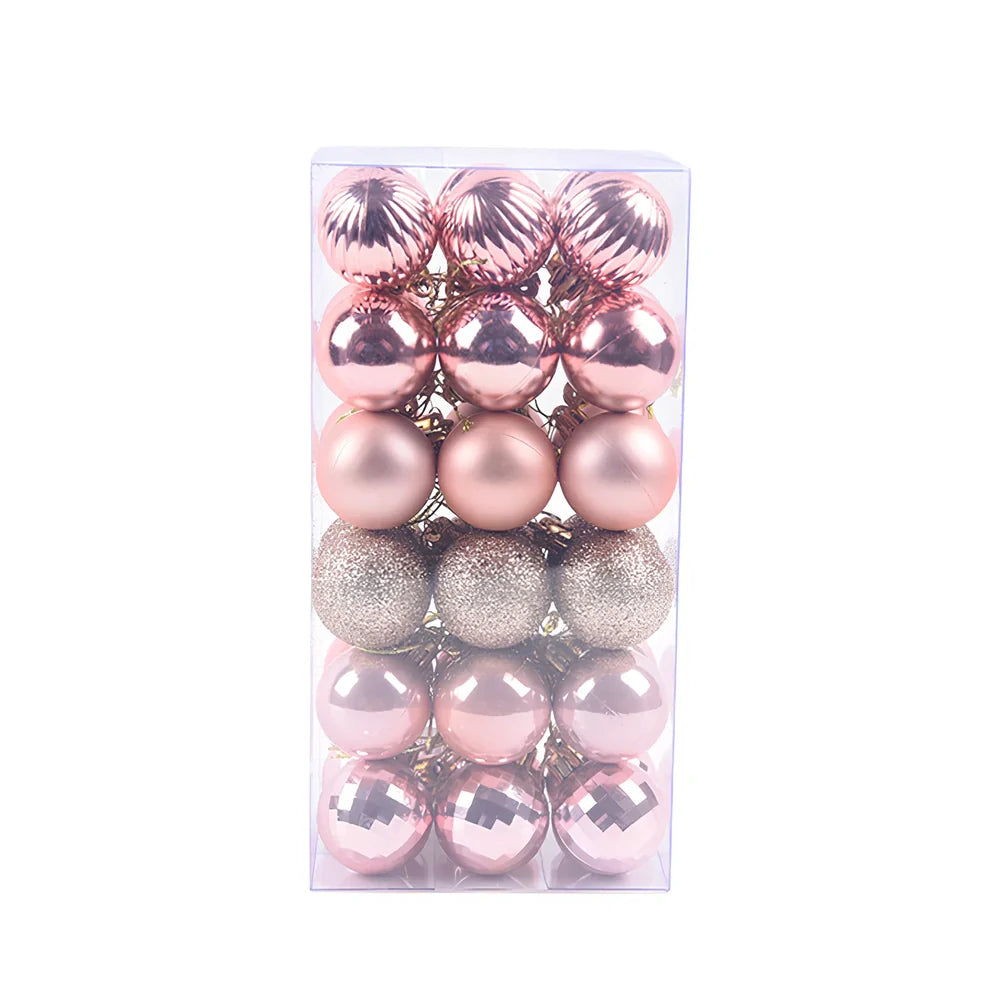 36 Christmas balls in 16 colours including rose gold and champagne gold, 4cm diameter