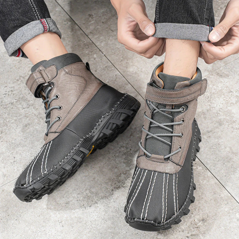 Rugged winter snow boots with warm fleece lining and durable rubber outsole for traction on snow and ice