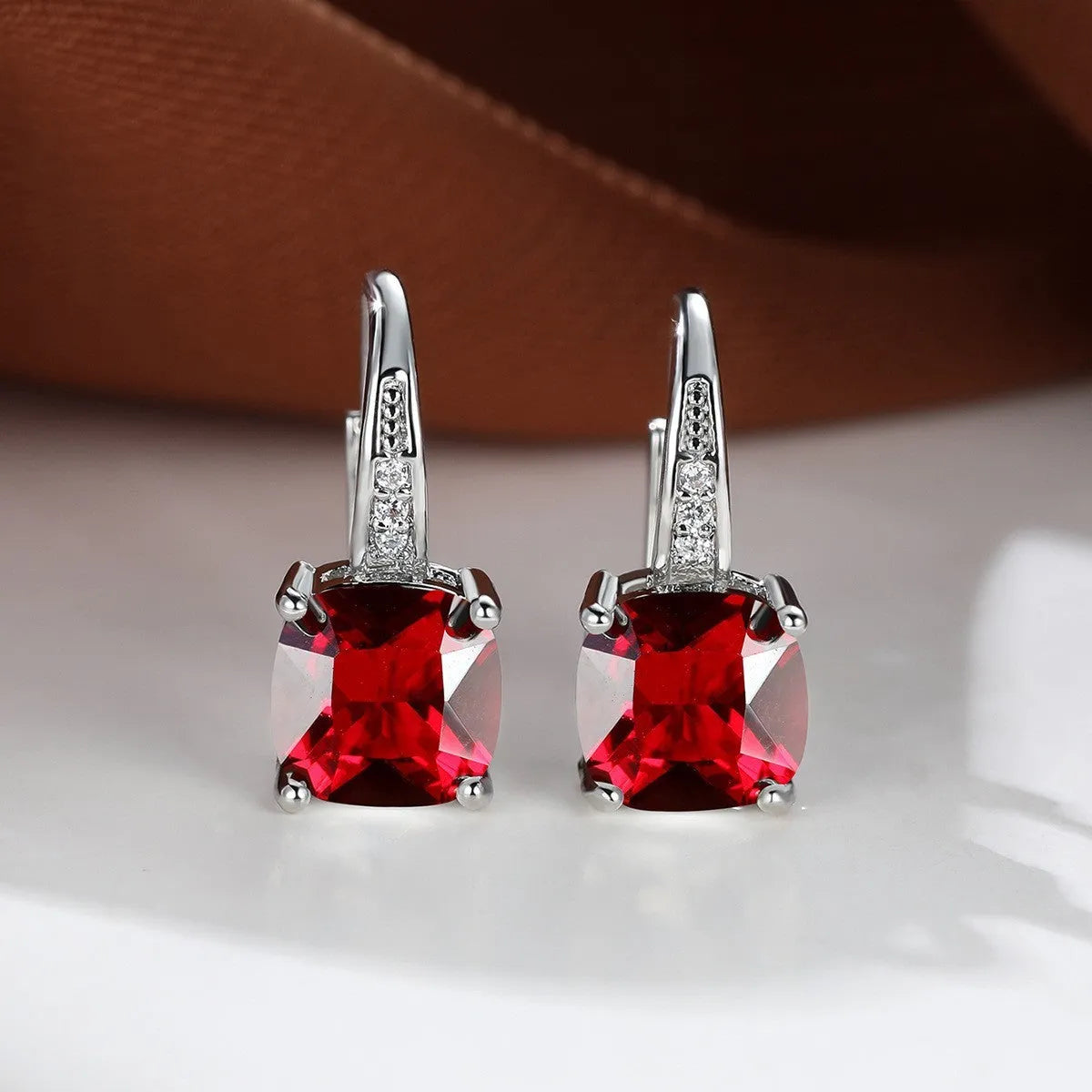 Square zircon inlaid geometric ear hooks in Korean style with electroplated finish