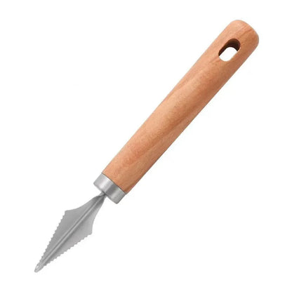 Stainless steel watermelon cutting tools with wooden handles including fruit knife, carving knife and ball cutter