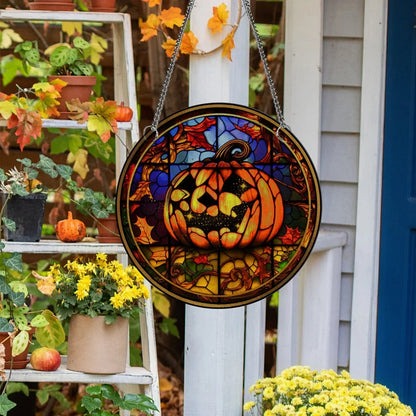 Geometric pumpkin bat ghost acrylic Halloween decoration with 60cm chain and suction cup hook