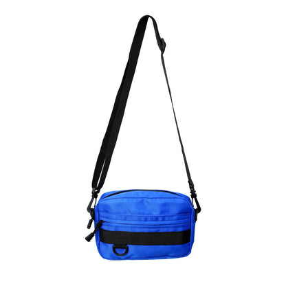 Men's street style nylon messenger bag in solid colour with sewing thread details and crossbody strap