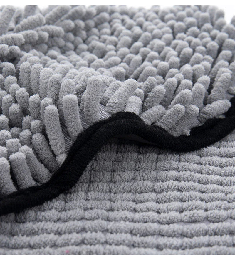 Premium pet towels made with super-absorbent chenille fibers for quick drying and convenient cleanup