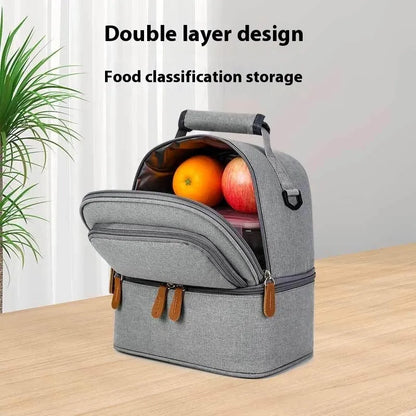 Grey women's thermal insulation backpack made from Oxford cloth with curved shoulder straps