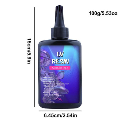 Flat 100g bottle of UV transparent soft epoxy crystal glue with yellowing resistance