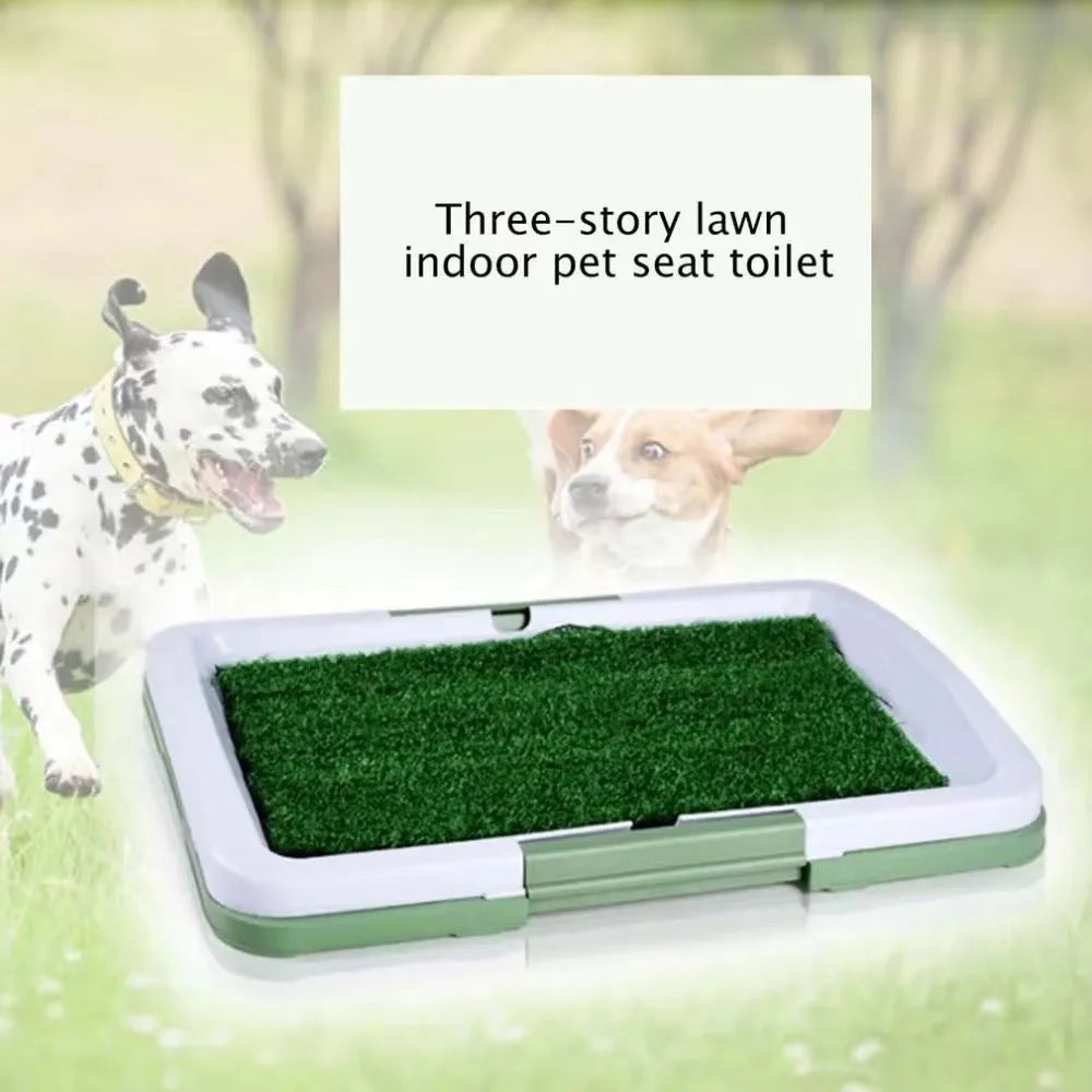 Green artificial grass dog toilet with three-layer construction for indoor potty training