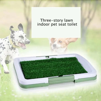 Green artificial grass dog toilet with three-layer construction for indoor potty training