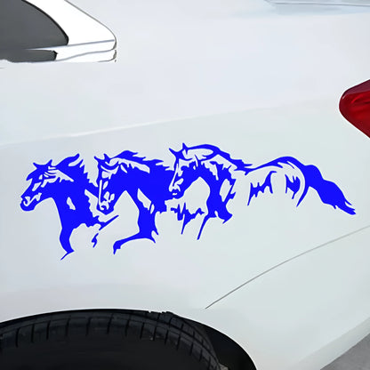 Three Horses auto decal sticker featuring a steed design, shown at 25cm by 8cm size.