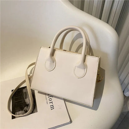 Women's small square PU leather shoulder bag in five colour options showing retro street styling