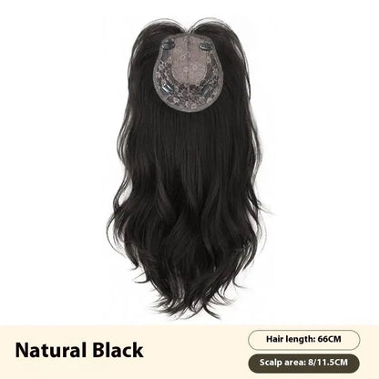 Natural black 65cm big wave wig with seamless ultra-thin edges on display