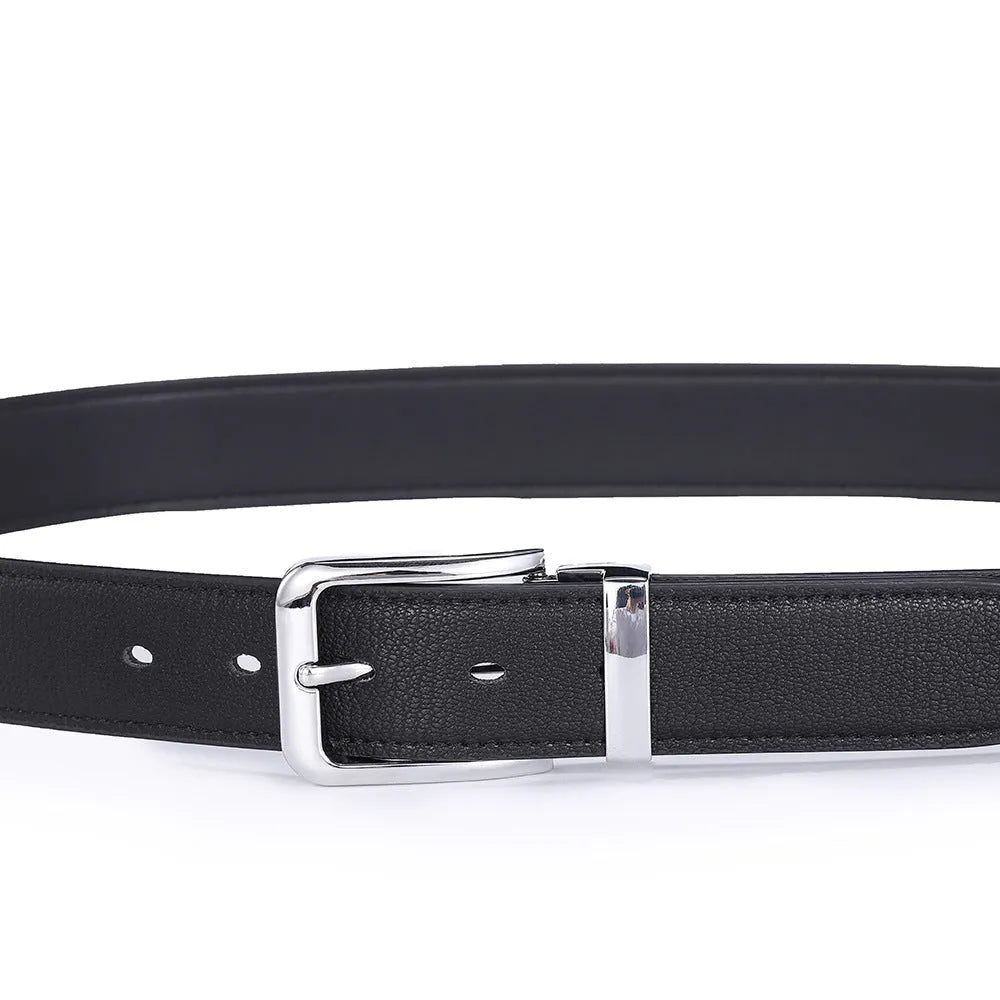 Men's genuine leather belt with an alloy pin buckle showing an embossed water drop pattern.
