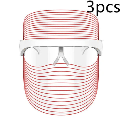 White LED mask measuring 20×17cm for skin light therapy with 7 colours including red, blue, and yellow lights