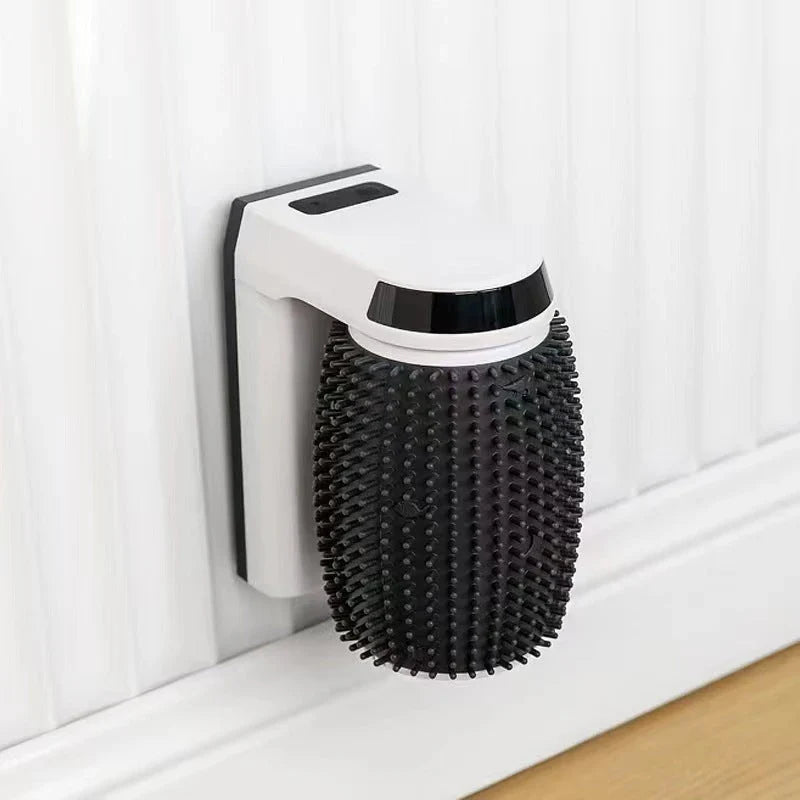 Automatic wall-mounted cat groomer with soft, gentle brushes for hands-free, self-grooming