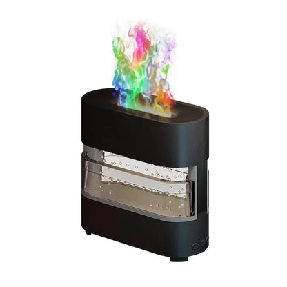 Premium Aroma Diffuser with realistic flame, rain simulation, and customizable LED lights for a relaxing atmosphere
