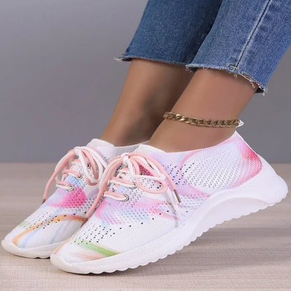 Women's graffiti sports shoes in green or pink with cotton lining, low 1-3cm heel, sizes 35-43