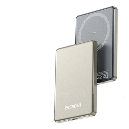 Magnetic wireless charging power bank 5000mAh ultra-thin 8.8mm alloy in titanium or dark gray