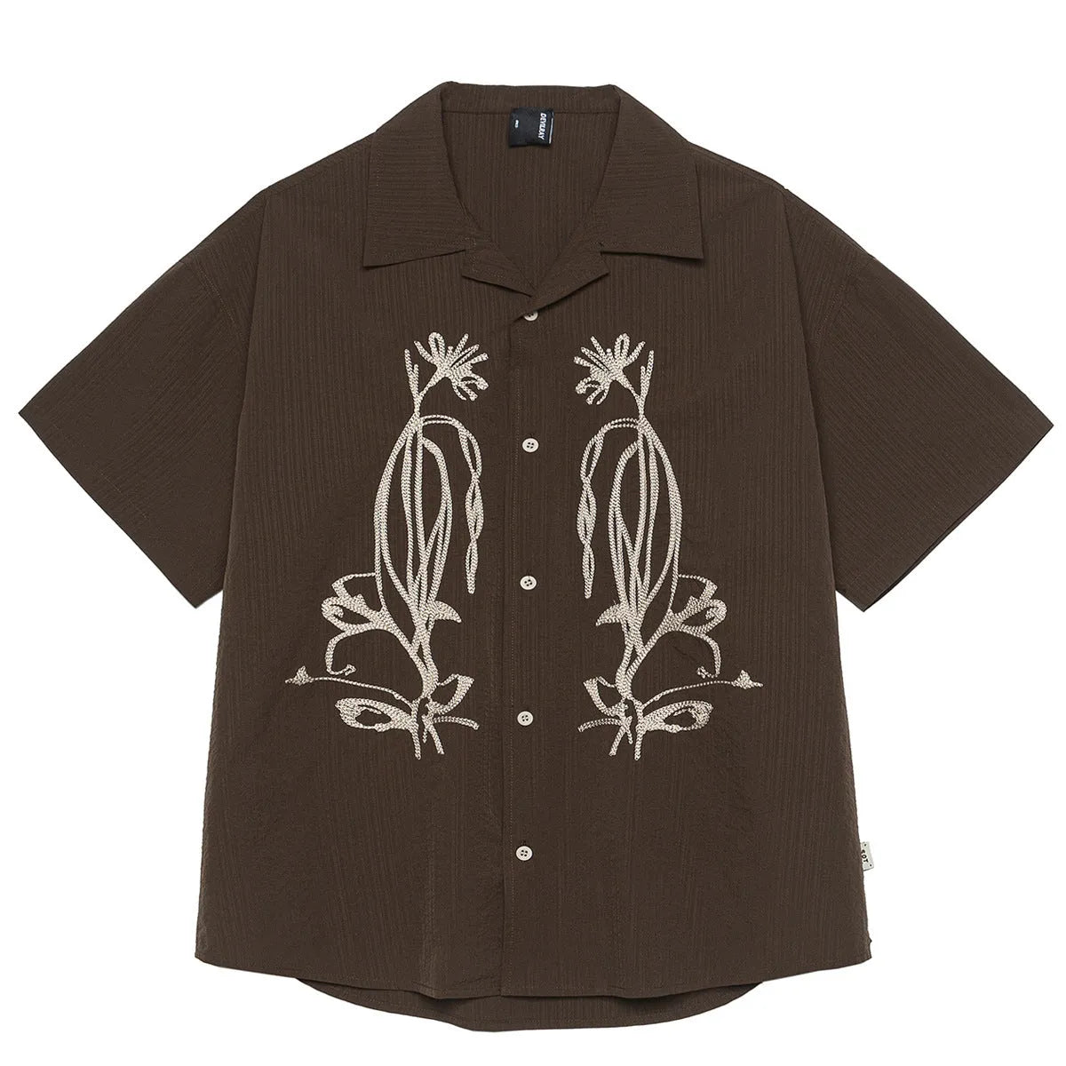 Brown coffee striped outdoor waterproof quick-drying Cuban collar short sleeve shirt