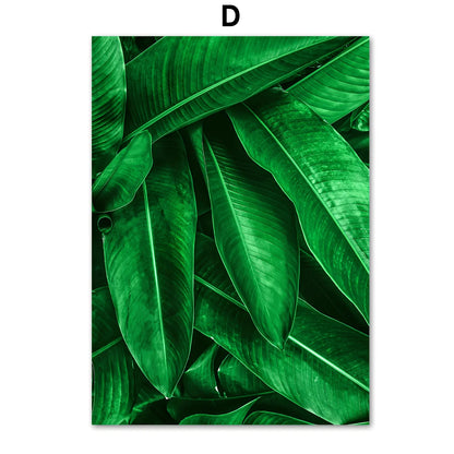 Frameless green plant canvas painting showing botanical pattern on chemical fibre canvas material