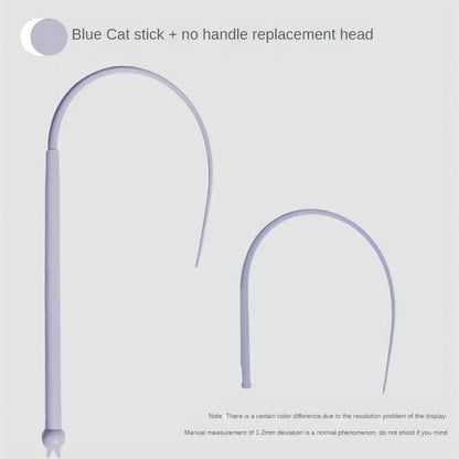Simulated mouse tail cat teaser toy with blue silicone tail and cat-head handle.