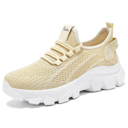 Women's Flyknit running sneakers with PVC sole in white, pink, beige, or black