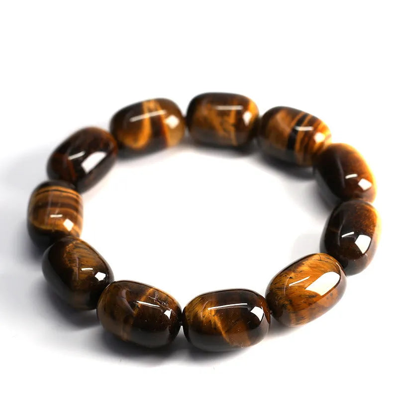 Natural yellow tigereye gemstone bracelet with ethnic constellation styling in two bead size options