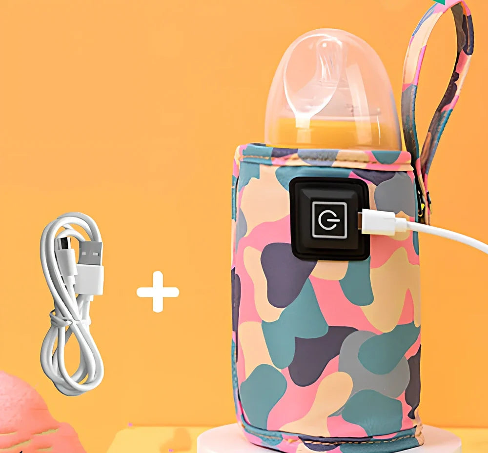 Portable milk bottle warmer with adjustable 55mm-75mm sleeve and temperature control