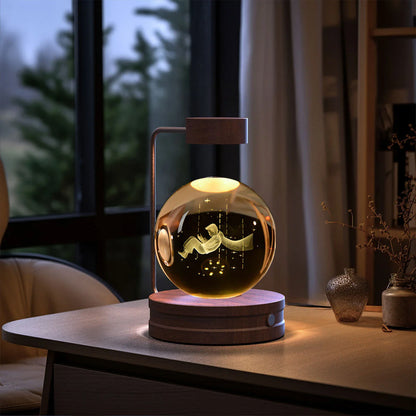 Crystal Ball Cosmic Dinosaur Indoor Night Light with USB Power and Warm Bedside Lighting