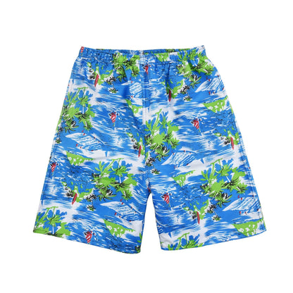 Men's floral patterned swim shorts with five-point cut design