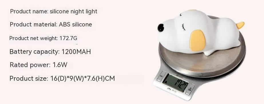 Cartoon two-colour cute dog silicone night lamp with USB charging cable