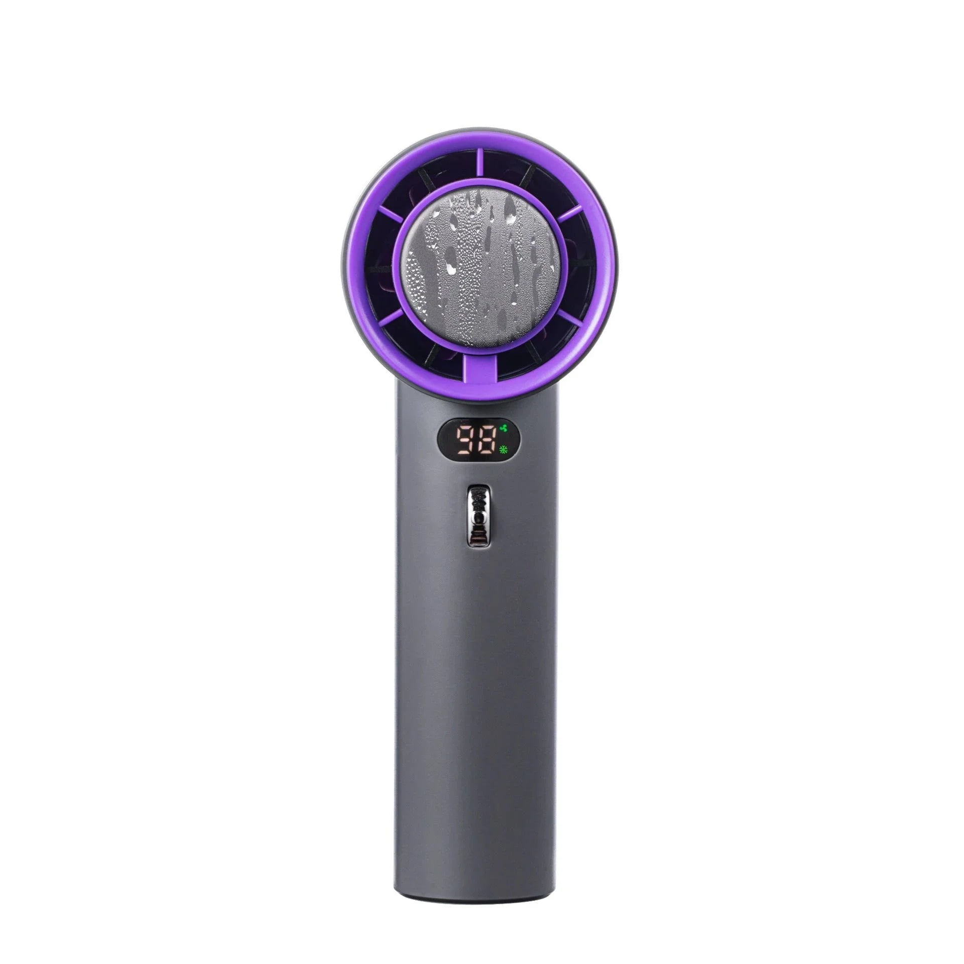 Powerful portable handheld turbine fan with cooling system, adjustable airflow, long-lasting battery, and compact design for on-the-go refreshment.